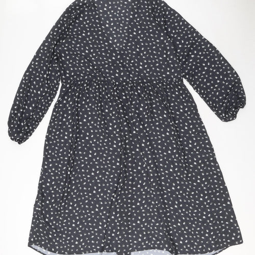 Boohoo Womens Grey Floral Polyester A-Line Size 12 V-Neck Button