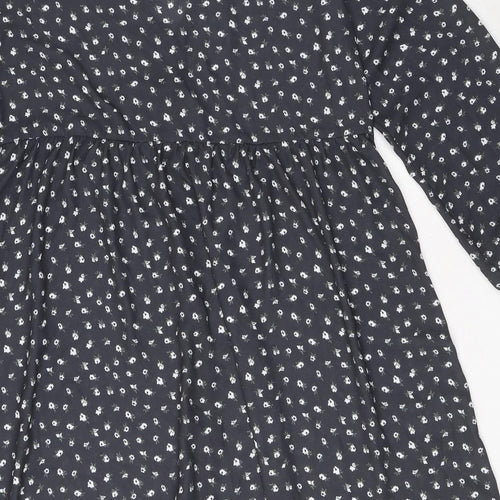 Boohoo Womens Grey Floral Polyester A-Line Size 12 V-Neck Button