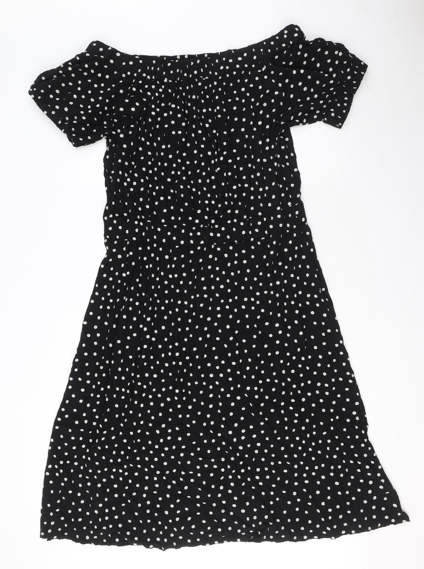NEXT Womens Black Polka Dot Viscose A-Line Size 16 Off the Shoulder Pullover