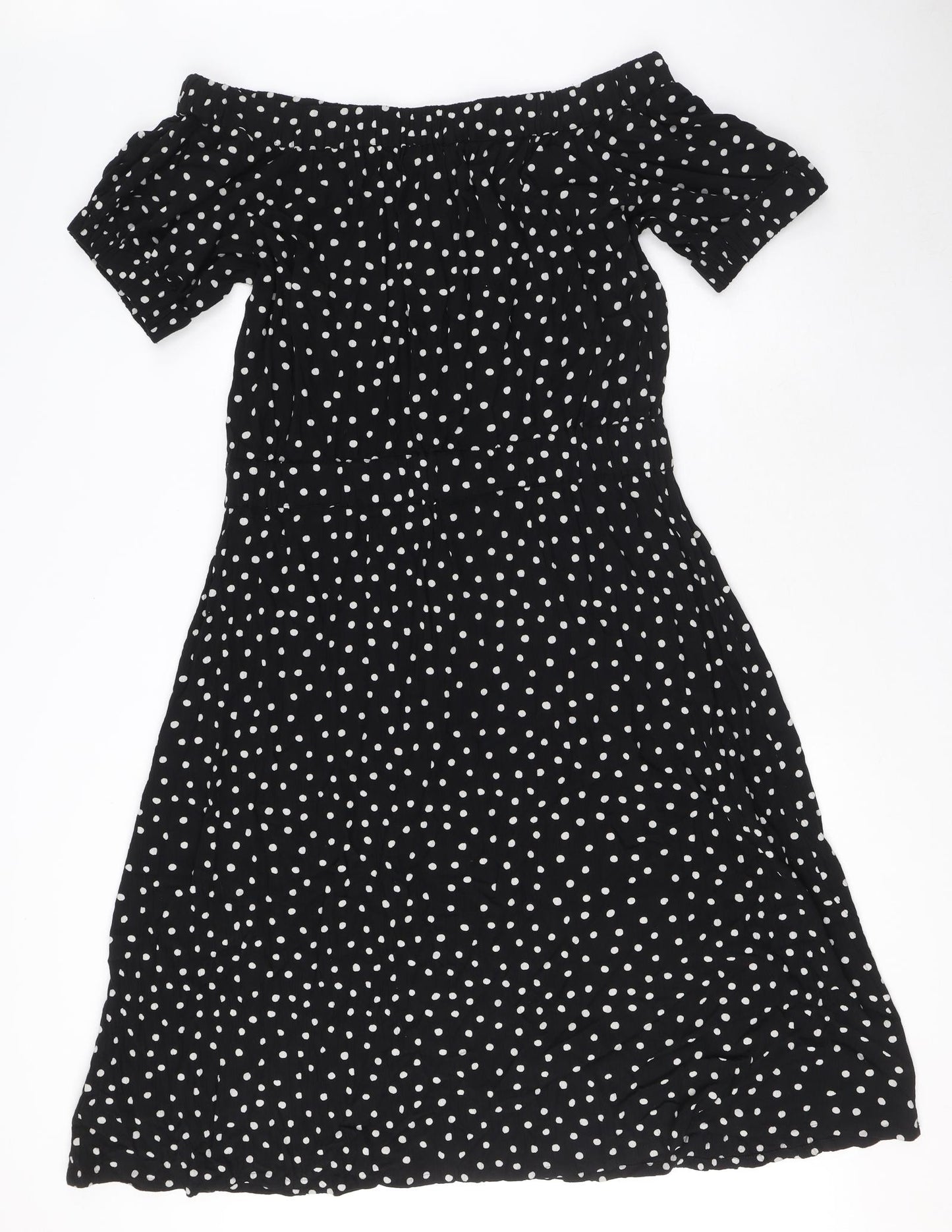 NEXT Womens Black Polka Dot Viscose A-Line Size 16 Off the Shoulder Pullover