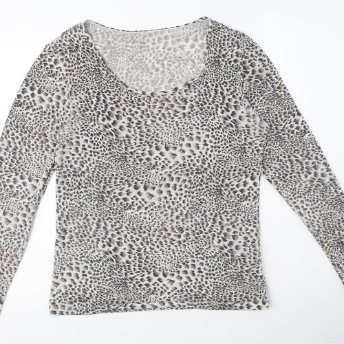 Marks and Spencer Womens Grey Animal Print Acrylic Basic T-Shirt Size 16 Round Neck - Leopard print