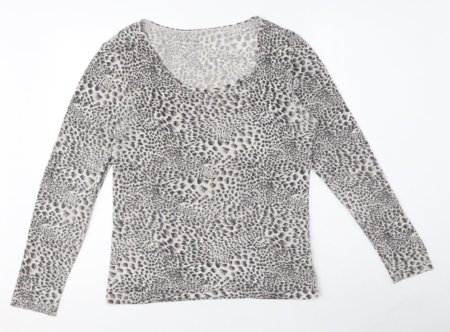 Marks and Spencer Womens Grey Animal Print Acrylic Basic T-Shirt Size 16 Round Neck - Leopard print