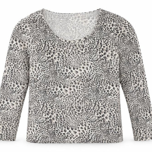 Marks and Spencer Womens Grey Animal Print Acrylic Basic T-Shirt Size 16 Round Neck - Leopard print
