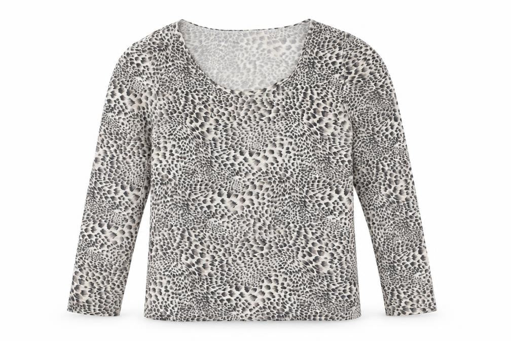 Marks and Spencer Womens Grey Animal Print Acrylic Basic T-Shirt Size 16 Round Neck - Leopard print