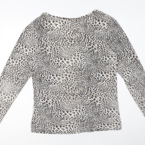 Marks and Spencer Womens Grey Animal Print Acrylic Basic T-Shirt Size 16 Round Neck - Leopard print