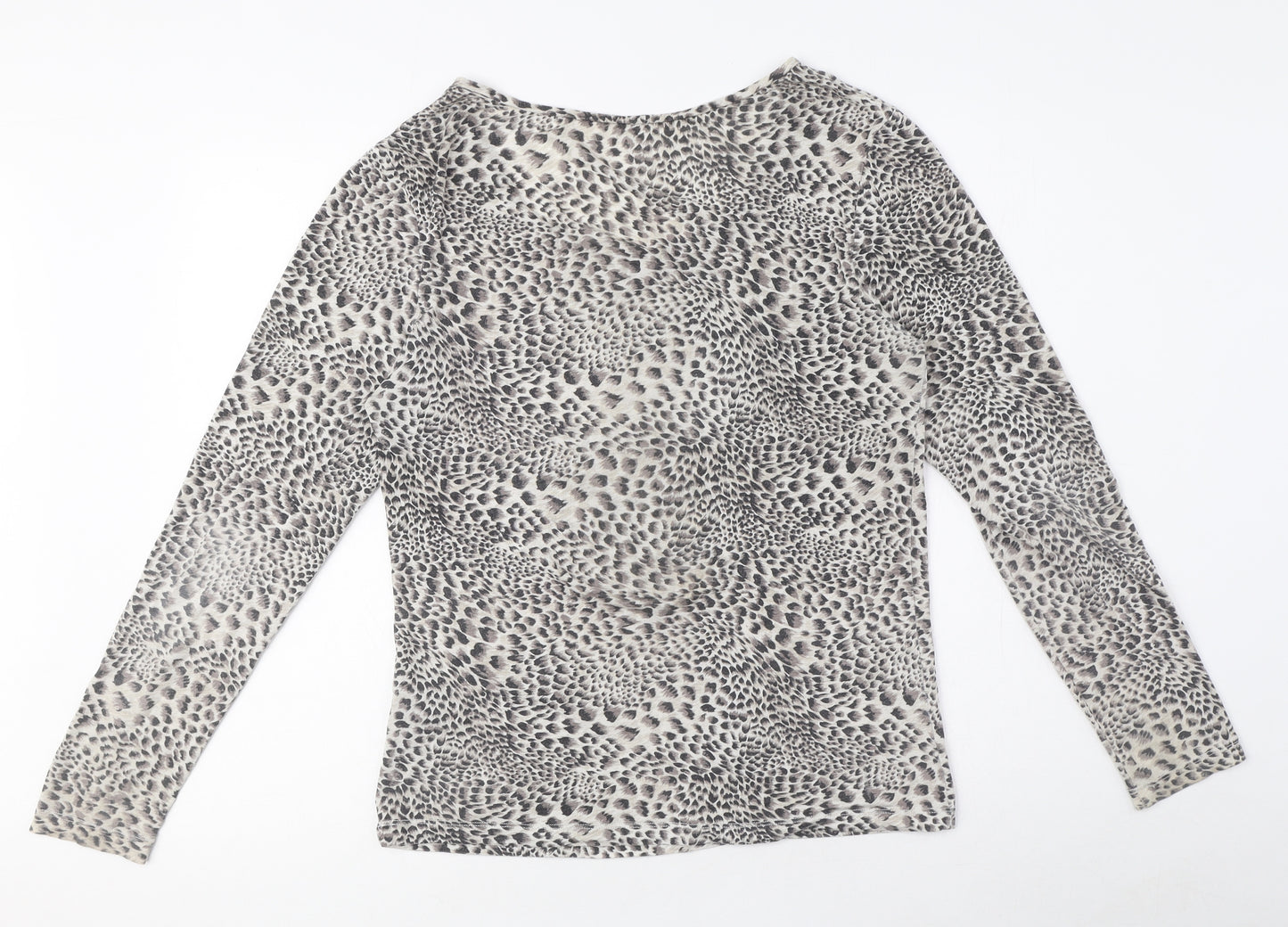 Marks and Spencer Womens Grey Animal Print Acrylic Basic T-Shirt Size 16 Round Neck - Leopard print