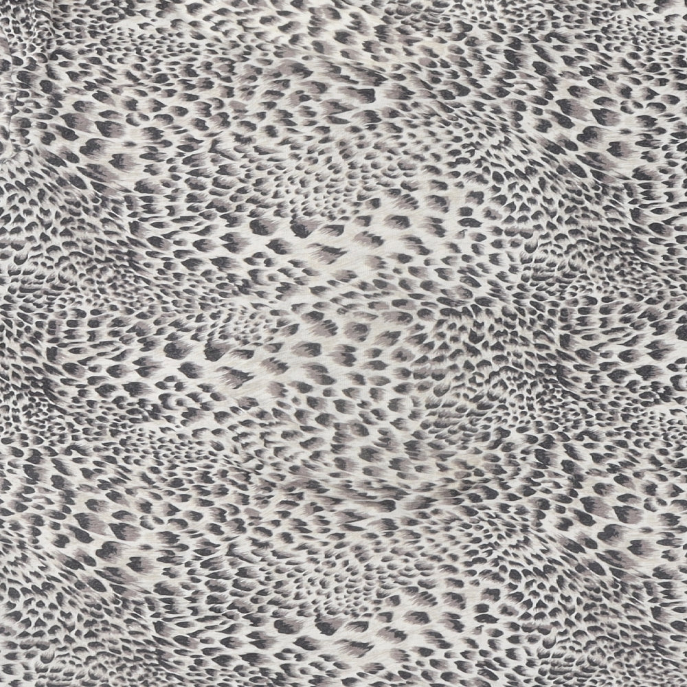Marks and Spencer Womens Grey Animal Print Acrylic Basic T-Shirt Size 16 Round Neck - Leopard print
