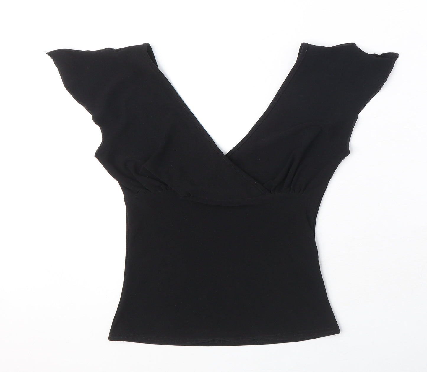 Kit Womens Black Polyester Basic T-Shirt Size 10 V-Neck - Slit sleeve