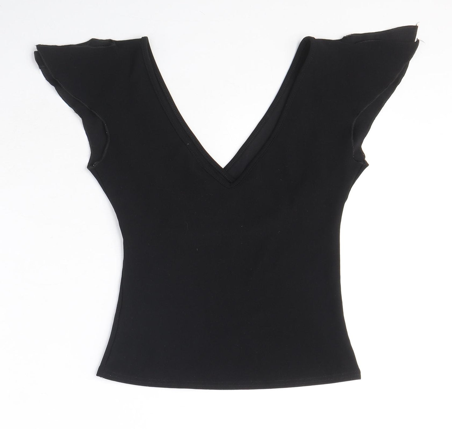 Kit Womens Black Polyester Basic T-Shirt Size 10 V-Neck - Slit sleeve
