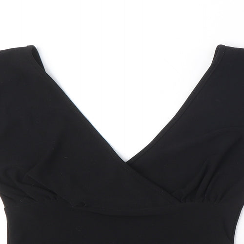 Kit Womens Black Polyester Basic T-Shirt Size 10 V-Neck - Slit sleeve