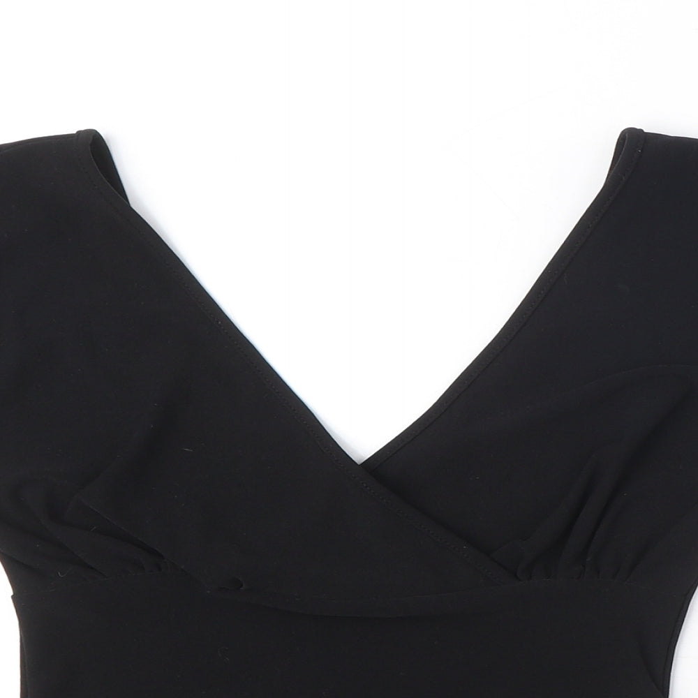 Kit Womens Black Polyester Basic T-Shirt Size 10 V-Neck - Slit sleeve