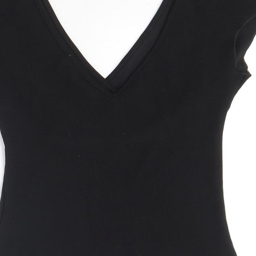 Kit Womens Black Polyester Basic T-Shirt Size 10 V-Neck - Slit sleeve