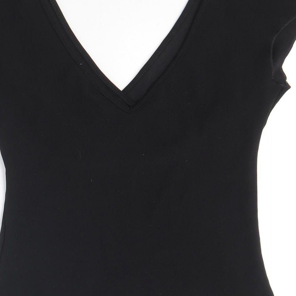 Kit Womens Black Polyester Basic T-Shirt Size 10 V-Neck - Slit sleeve