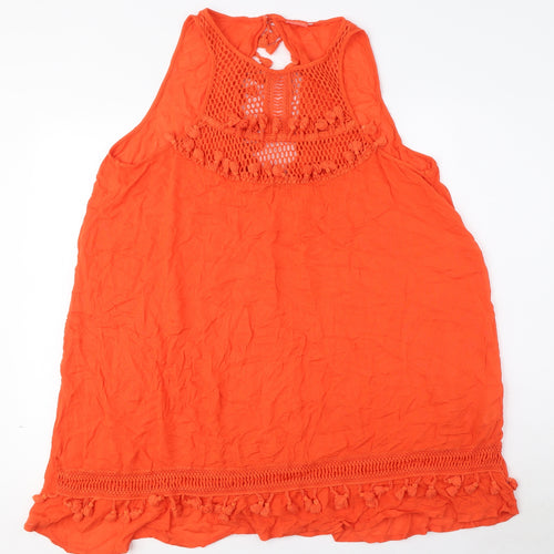 River Island Womens Orange Viscose A-Line Size M Round Neck Pullover - Crochet Detail, Tasselled