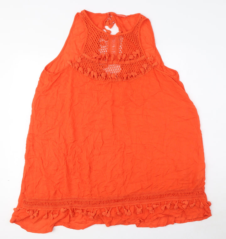 River Island Womens Orange Viscose A-Line Size M Round Neck Pullover - Crochet Detail, Tasselled