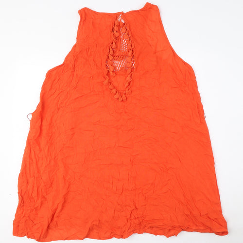 River Island Womens Orange Viscose A-Line Size M Round Neck Pullover - Crochet Detail, Tasselled