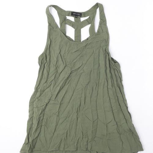 New Look Womens Green Viscose Basic Tank Size 10 Round Neck - Cut Out Detail