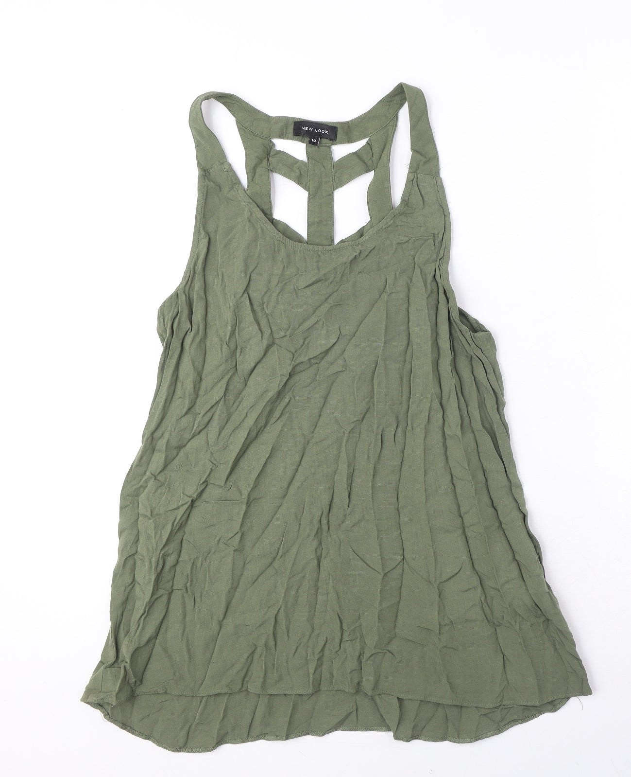 New Look Womens Green Viscose Basic Tank Size 10 Round Neck - Cut Out Detail