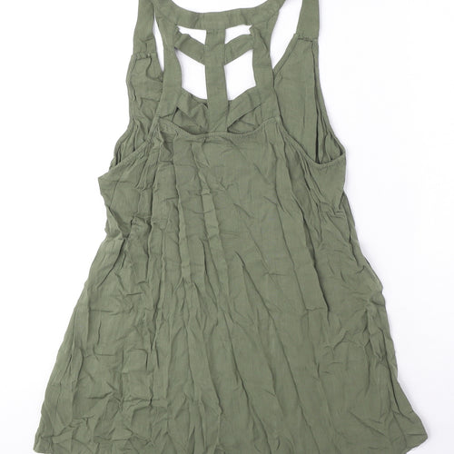 New Look Womens Green Viscose Basic Tank Size 10 Round Neck - Cut Out Detail