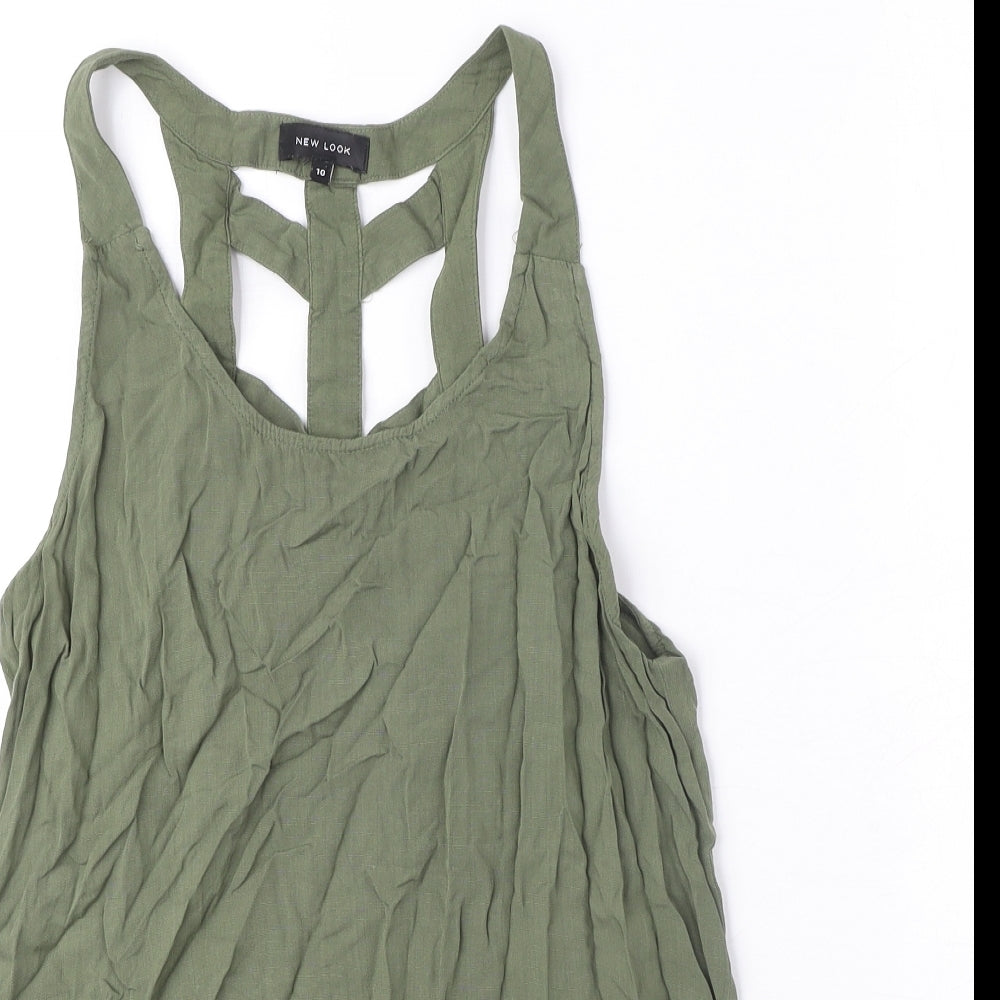 New Look Womens Green Viscose Basic Tank Size 10 Round Neck - Cut Out Detail