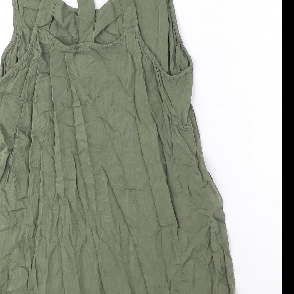 New Look Womens Green Viscose Basic Tank Size 10 Round Neck - Cut Out Detail