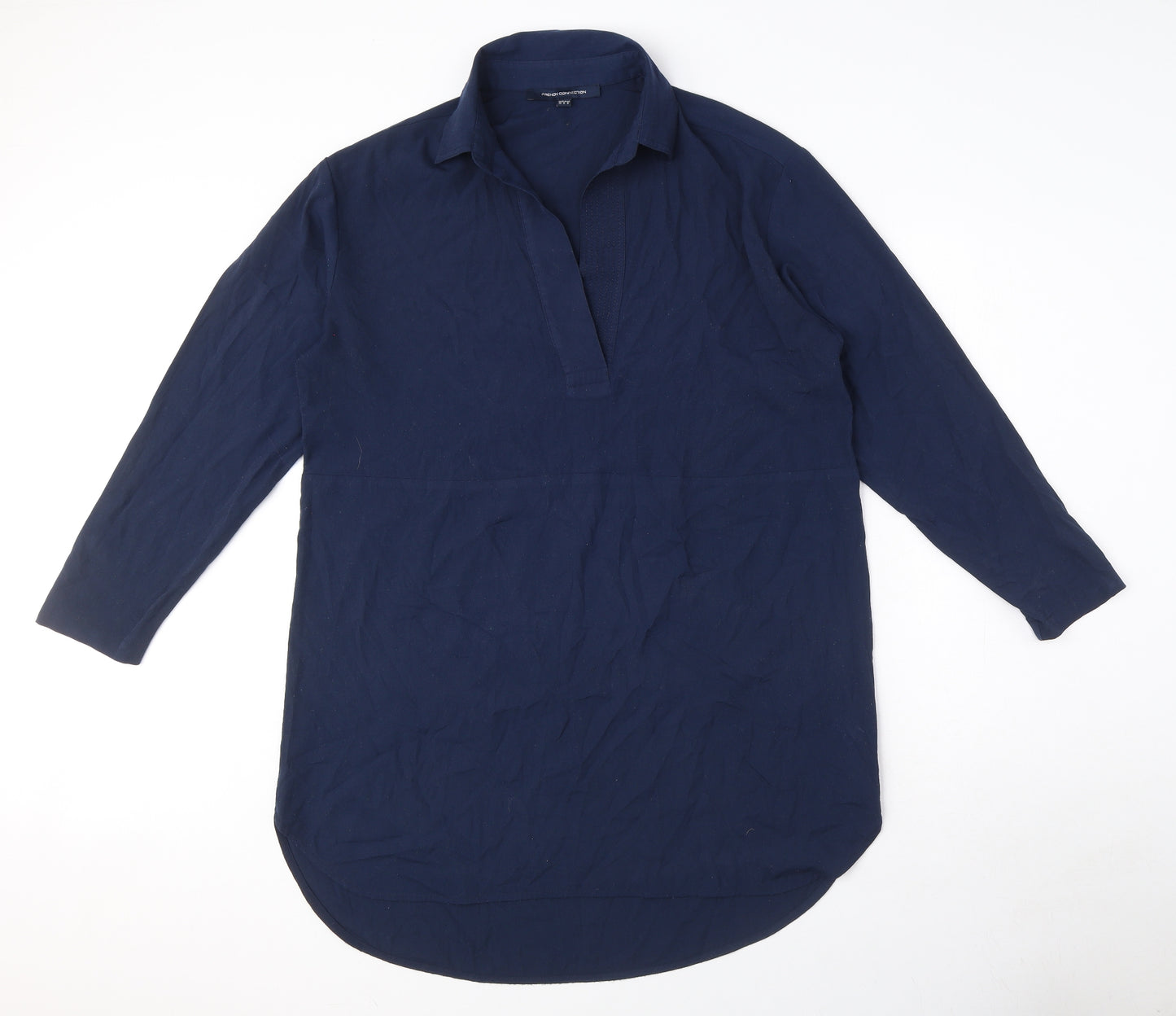 French Connection Womens Blue Polyester Shirt Dress Size 10 Collared Pullover