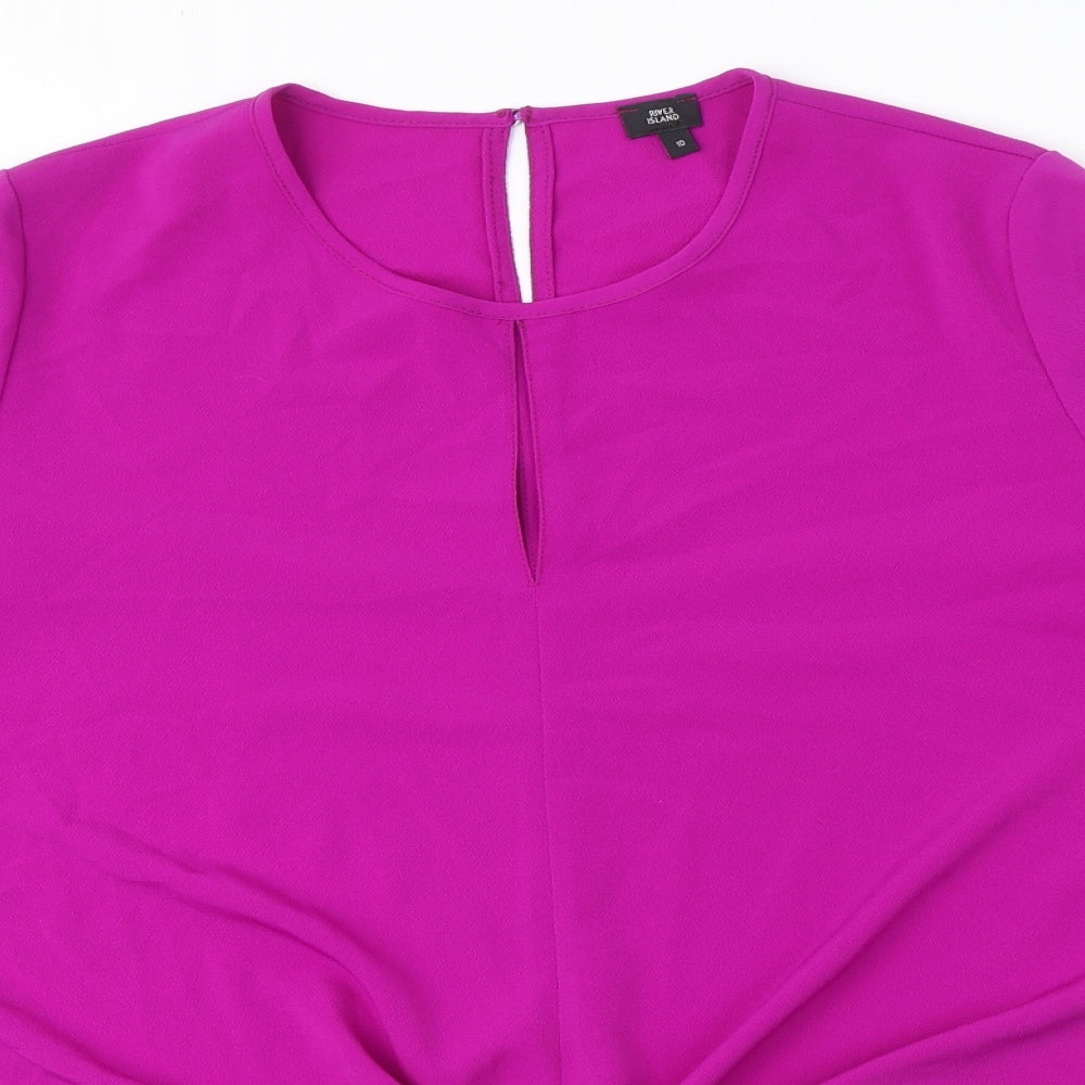 River Island Womens Purple Polyester Basic Blouse Size 10 Round Neck - Tie Detail