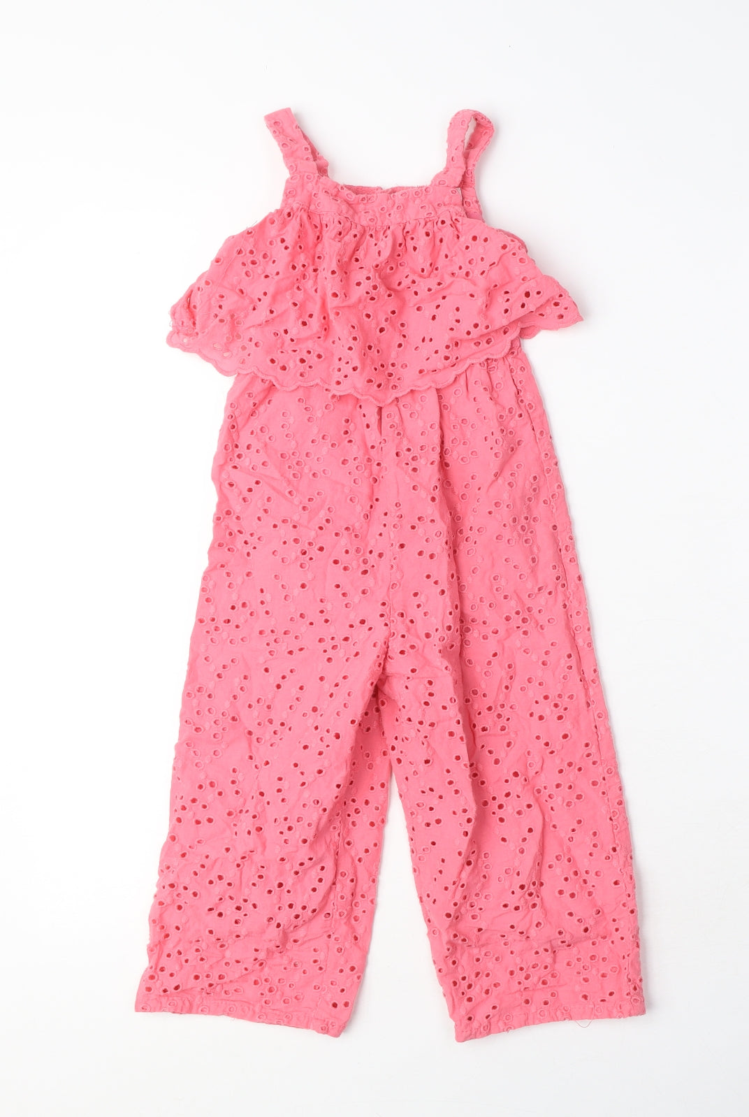 Zara Girls Pink Cotton Jumpsuit One-Piece Size 3-4 Years L12 in Button - Broderie Anglaise