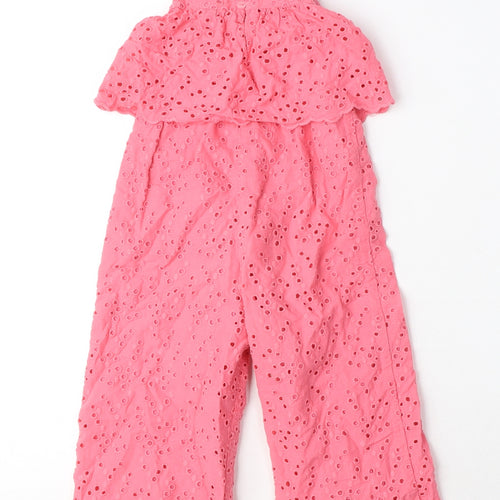 Zara Girls Pink Cotton Jumpsuit One-Piece Size 3-4 Years L12 in Button - Broderie Anglaise