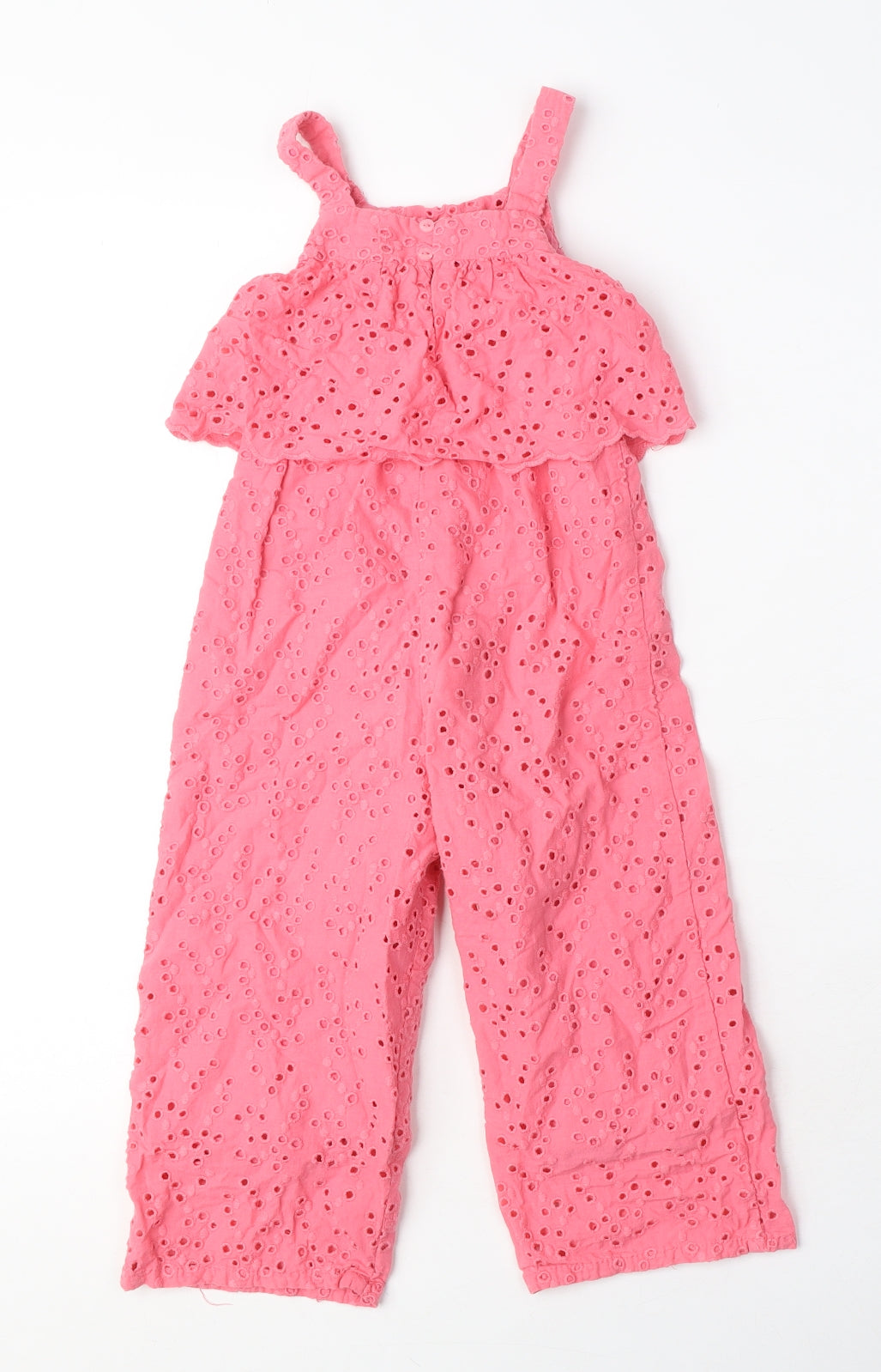 Zara Girls Pink Cotton Jumpsuit One-Piece Size 3-4 Years L12 in Button - Broderie Anglaise