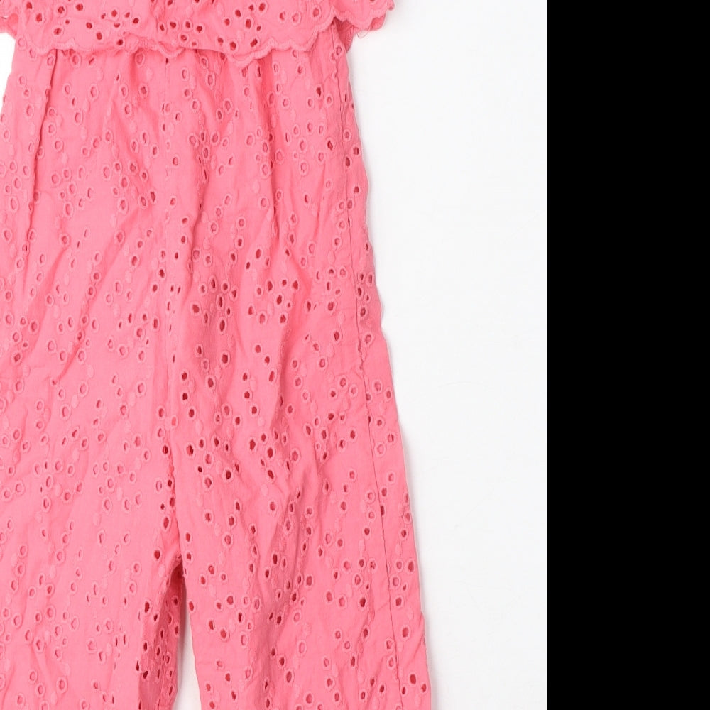 Zara Girls Pink Cotton Jumpsuit One-Piece Size 3-4 Years L12 in Button - Broderie Anglaise