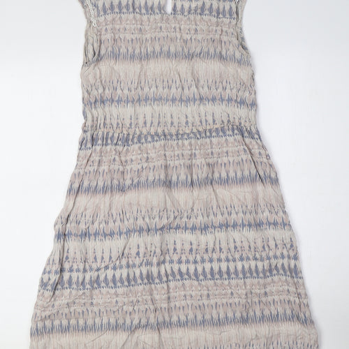 Dorothy Perkins Womens Beige Geometric Viscose A-Line Size 10 Round Neck Button - Embellished Detail