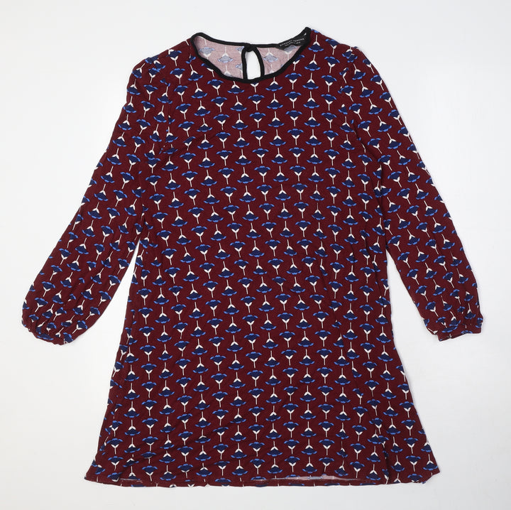 Dorothy Perkins Womens Red Floral Viscose A-Line Size 12 Round Neck Button