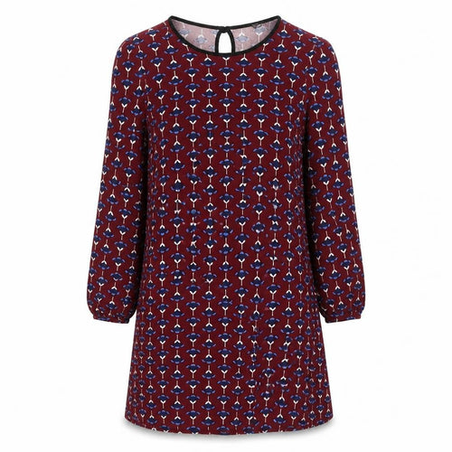 Dorothy Perkins Womens Red Floral Viscose A-Line Size 12 Round Neck Button