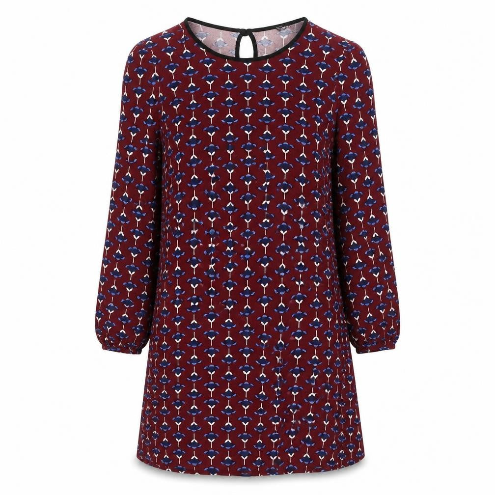 Dorothy Perkins Womens Red Floral Viscose A-Line Size 12 Round Neck Button