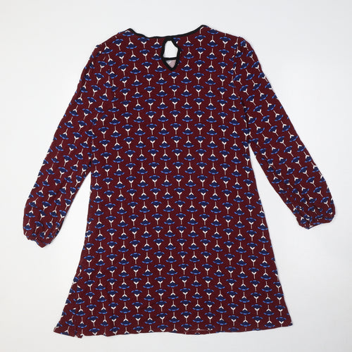 Dorothy Perkins Womens Red Floral Viscose A-Line Size 12 Round Neck Button