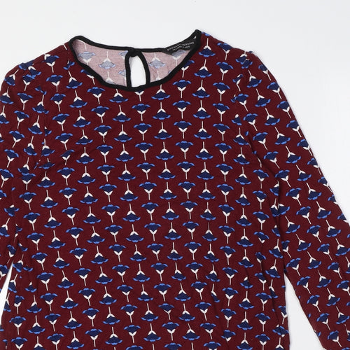 Dorothy Perkins Womens Red Floral Viscose A-Line Size 12 Round Neck Button