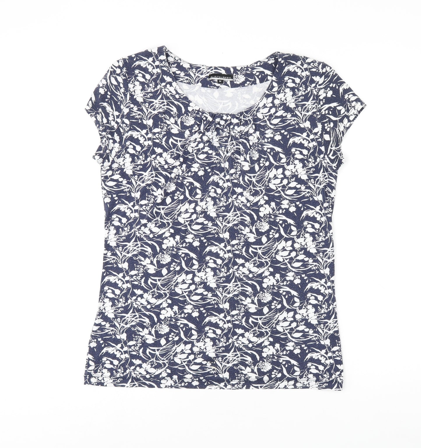 Austin Reed Womens Blue Floral Viscose Basic T-Shirt Size M Scoop Neck