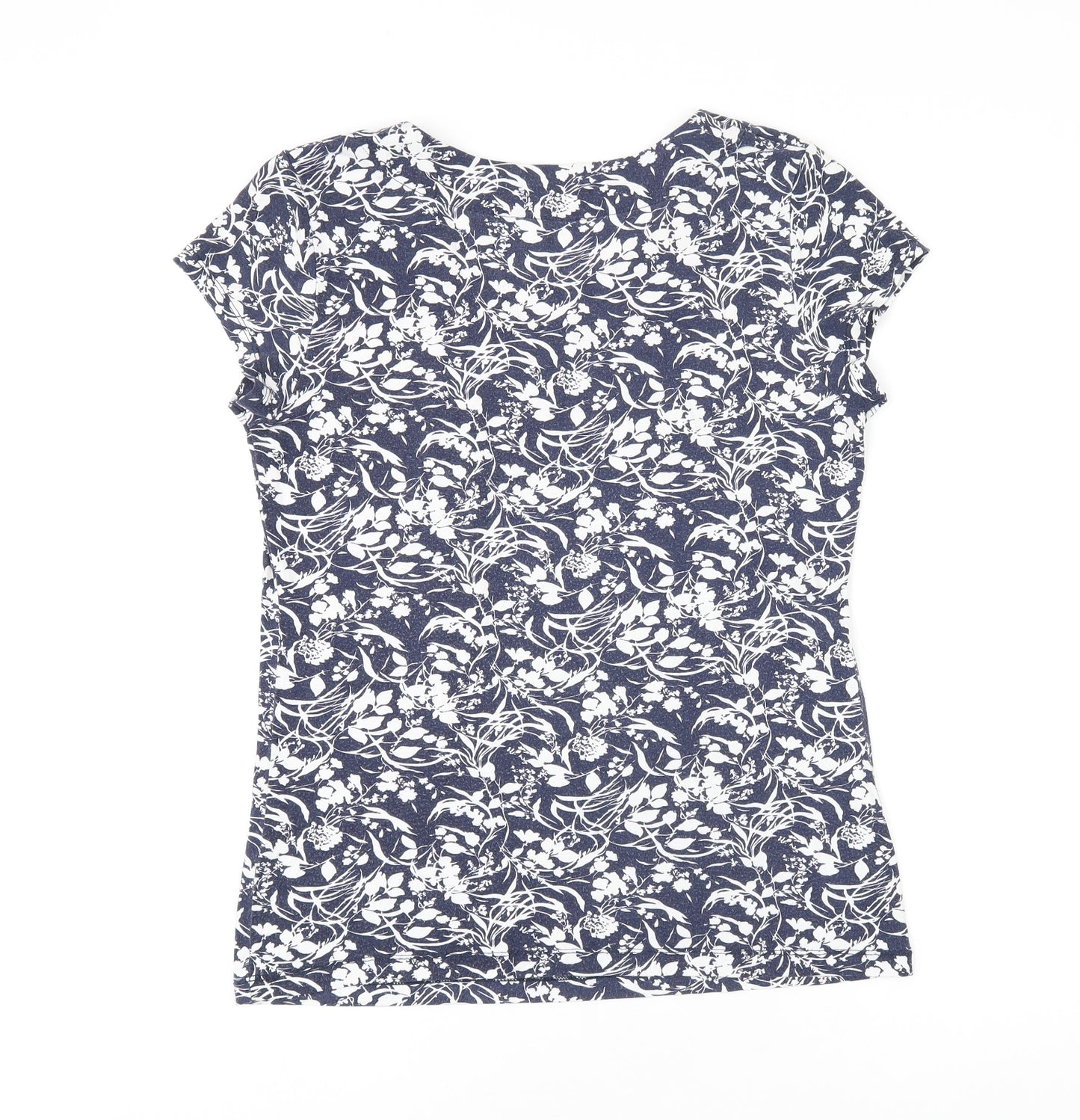 Austin Reed Womens Blue Floral Viscose Basic T-Shirt Size M Scoop Neck