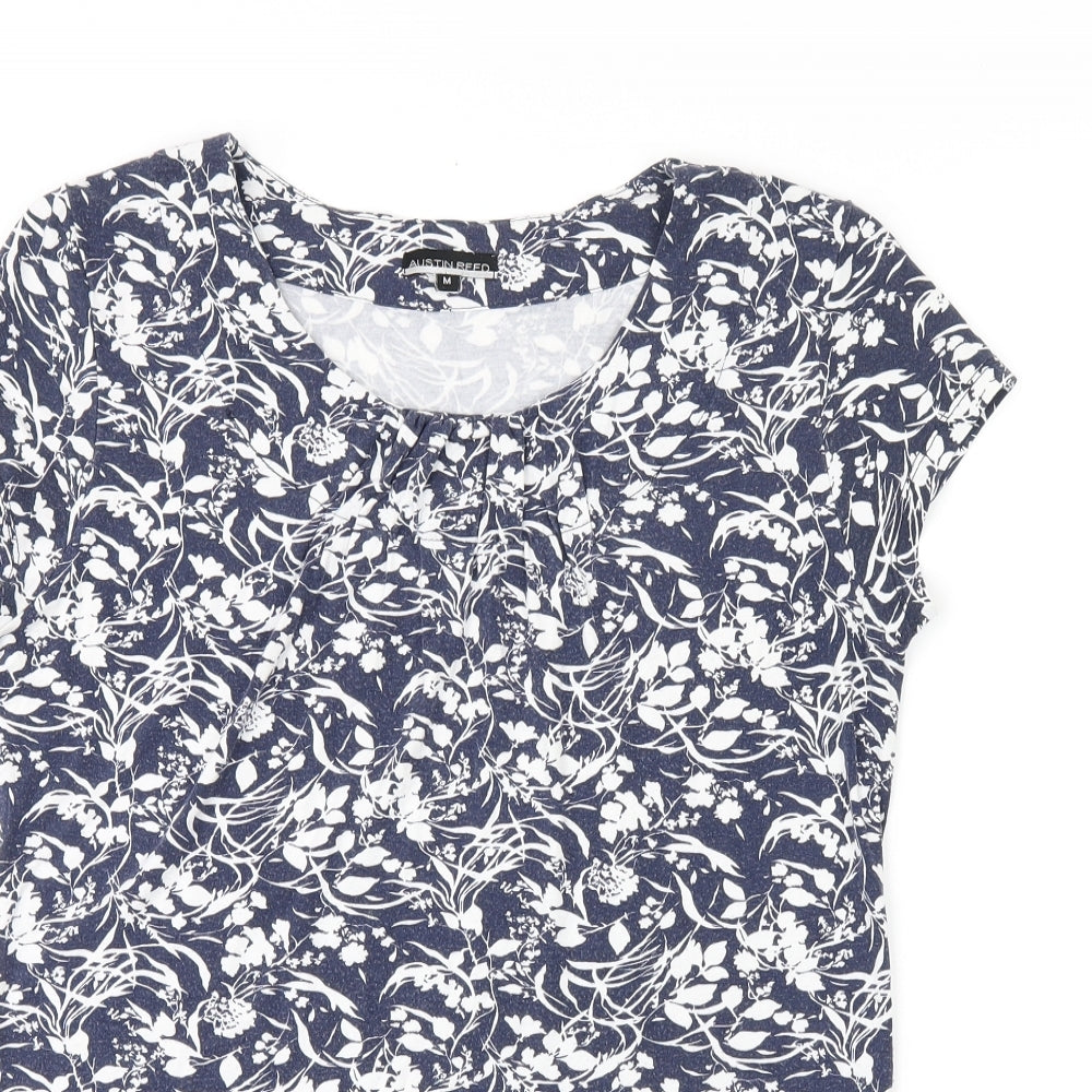 Austin Reed Womens Blue Floral Viscose Basic T-Shirt Size M Scoop Neck