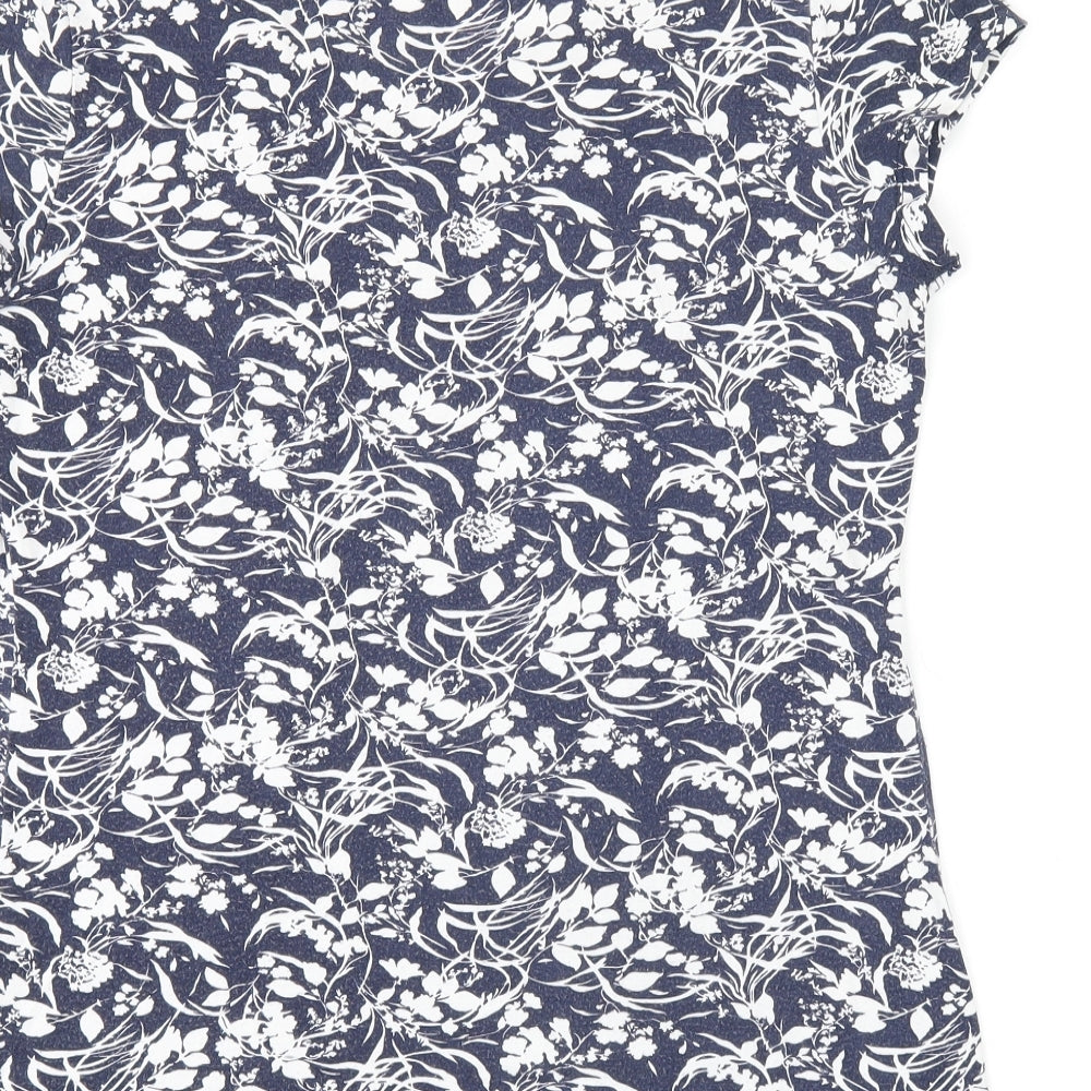 Austin Reed Womens Blue Floral Viscose Basic T-Shirt Size M Scoop Neck