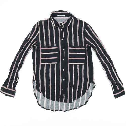 alcott Womens Black Striped Viscose Basic Button-Up Size XS Collared
