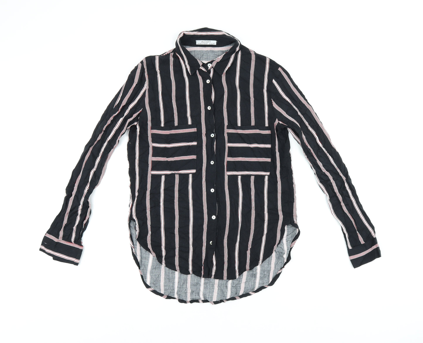 alcott Womens Black Striped Viscose Basic Button-Up Size XS Collared
