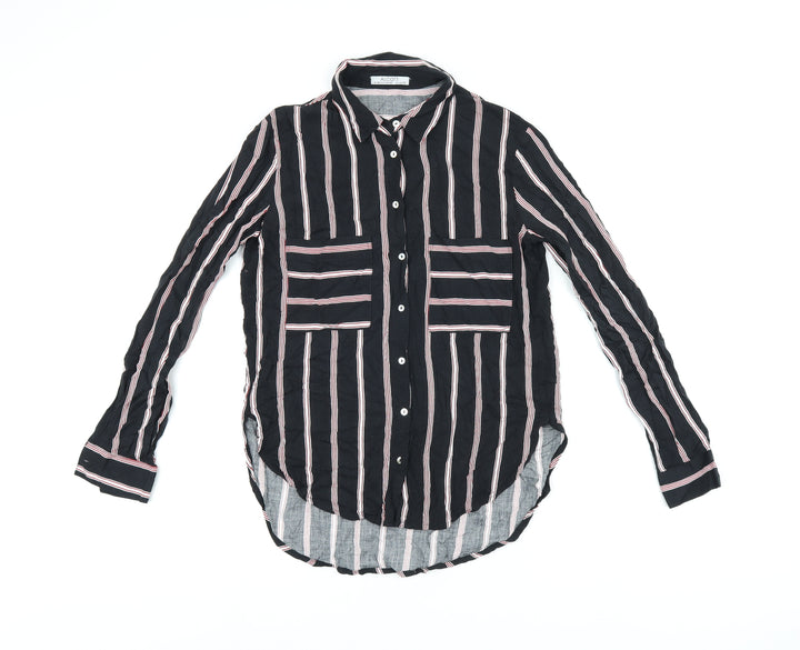 alcott Womens Black Striped Viscose Basic Button-Up Size XS Collared