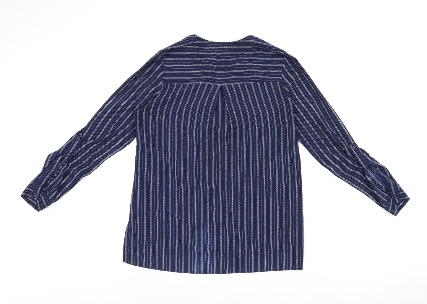 Debenhams Womens Blue Striped Polyester Basic Button-Up Size 10 V-Neck