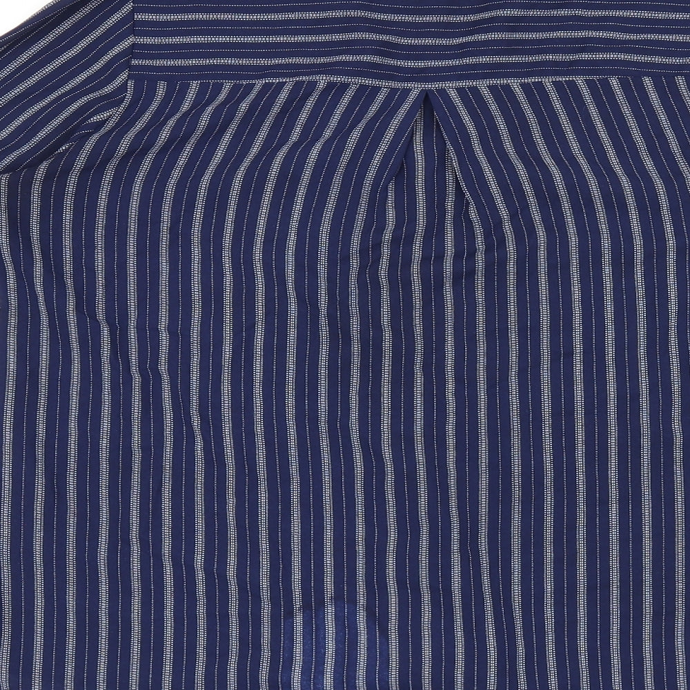 Debenhams Womens Blue Striped Polyester Basic Button-Up Size 10 V-Neck