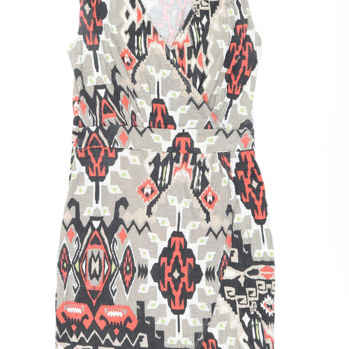 John Lewis Womens Brown Geometric Viscose Mini Size M V-Neck Pullover