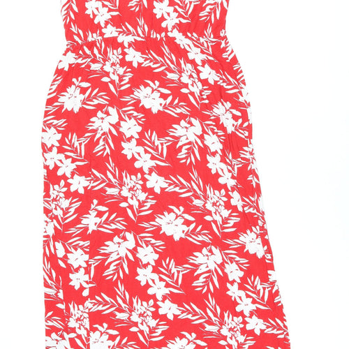 Very Womens Red Floral Viscose Tank Dress Size 14 Scoop Neck Pullover - Split Hem