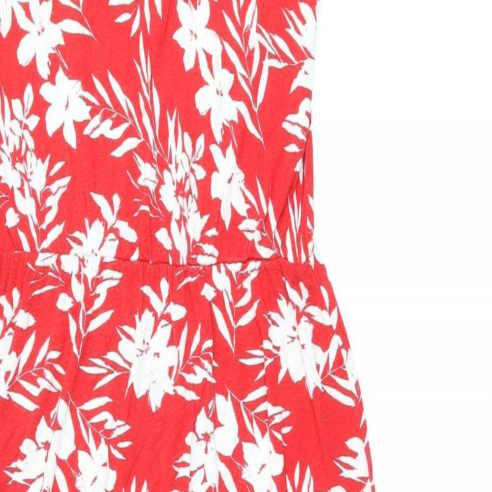 Very Womens Red Floral Viscose Tank Dress Size 14 Scoop Neck Pullover - Split Hem