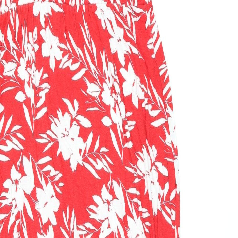 Very Womens Red Floral Viscose Tank Dress Size 14 Scoop Neck Pullover - Split Hem